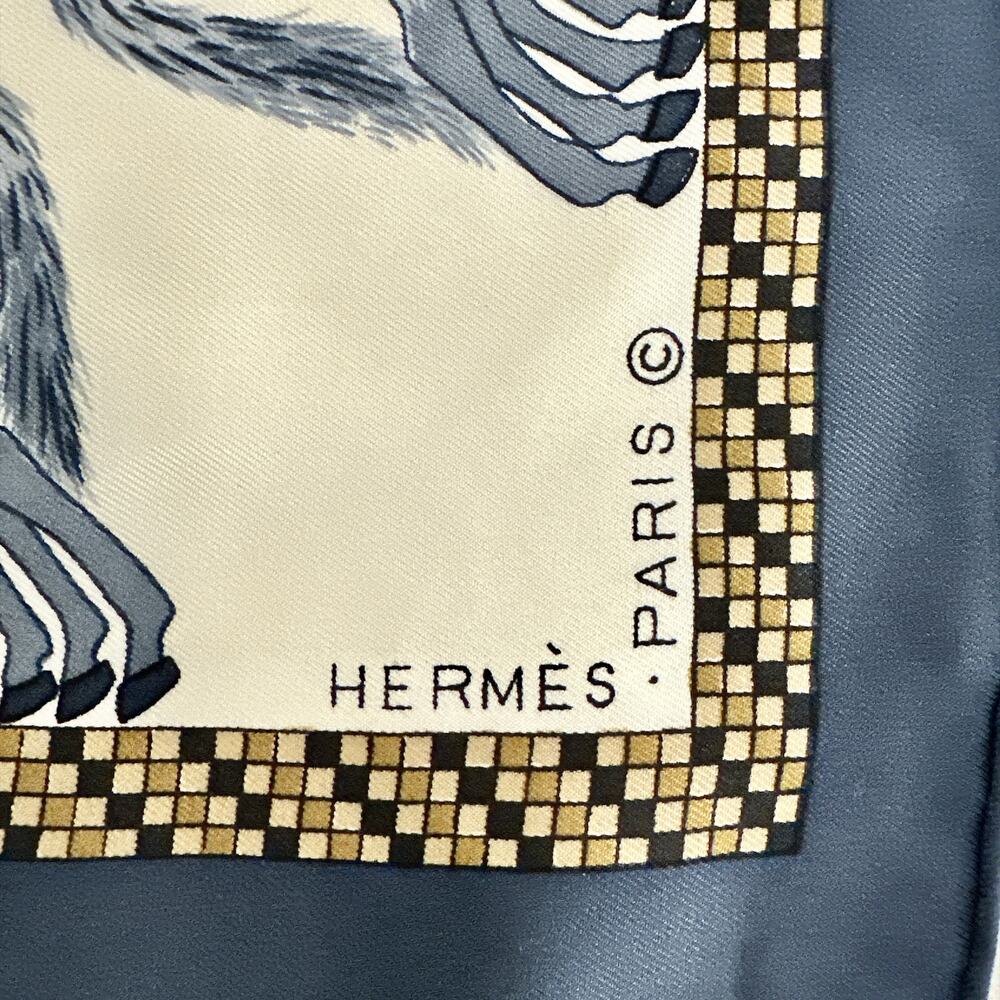 VINTAGE HERMES SCARF HARNAIS FRANCAIS BLUE 100% SILK - Picture 10 of 16